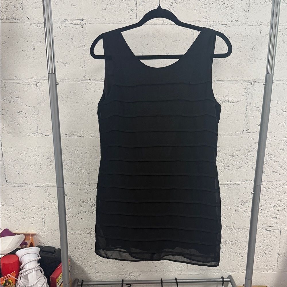 Black Dress - Ruffled Tank Mini Dress - Super Cute Casual LIKE NEW - Medium